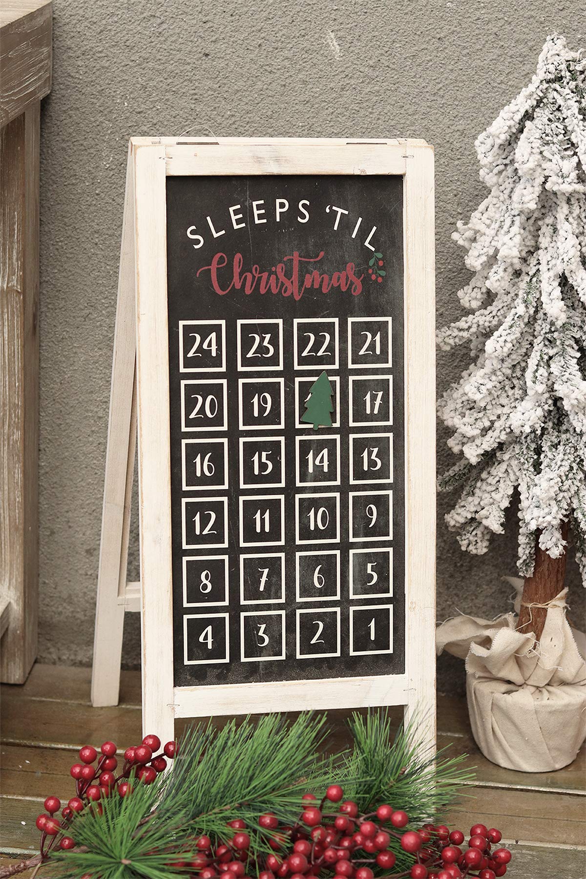 23' H Christmas Countdown Wood Calendar With Easel,Freestanding Christmas Advent Calendar, Reusable Countdown To Christmas Funn