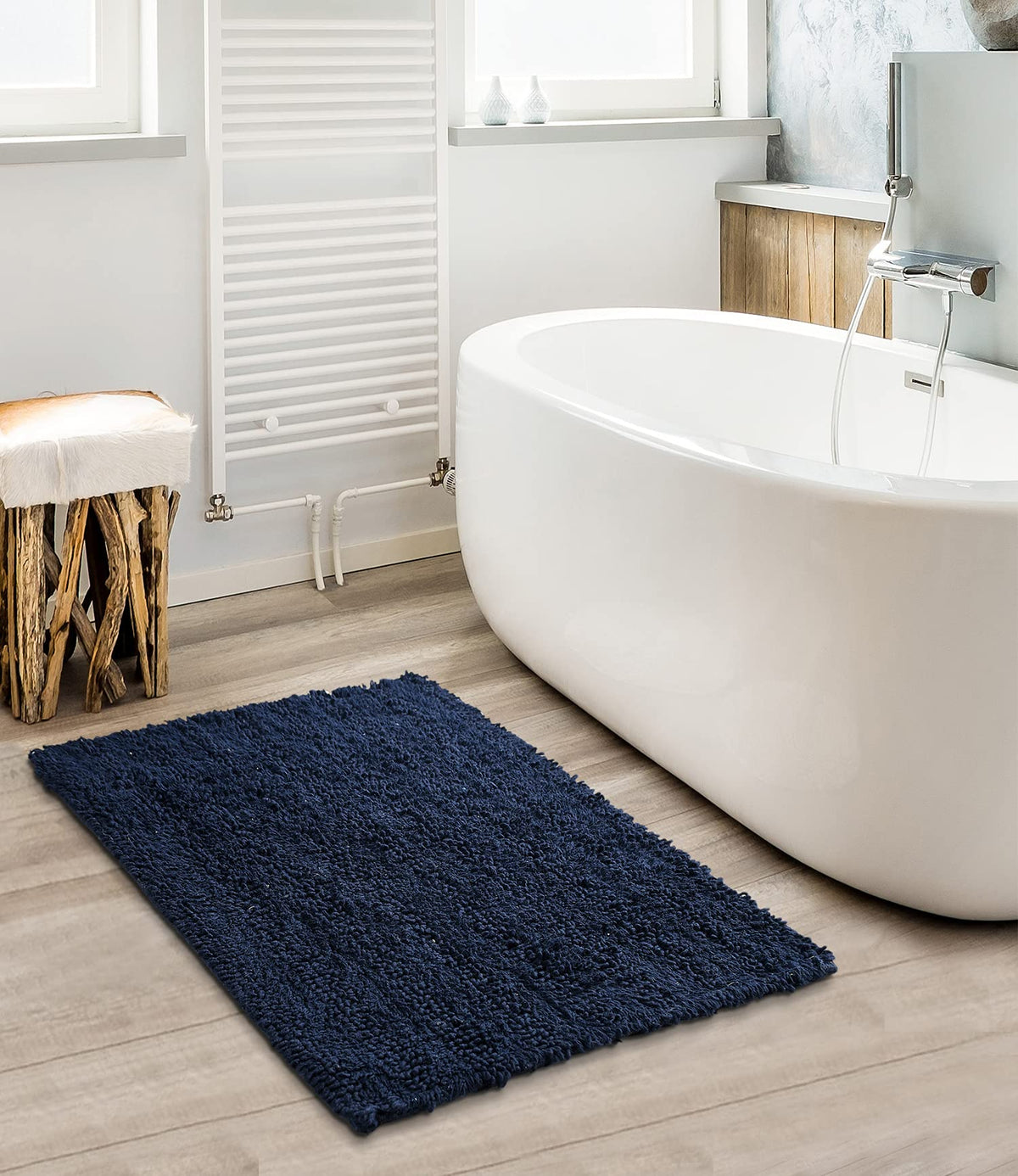 SASHAA WORLD Super Absorbent Non Slip BathMat | Bathmat for Living Room, Bathroom, Kitchen, Bedroom, Indoor & Outdoor | Navy Blu
