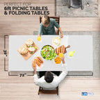 Linpro 5Pk White Plastic Tablecloths, 6Ft Disposable For Parties, Waterproof Outdoor & Folding Tables, Fitted Camping Table Cover With Elastic