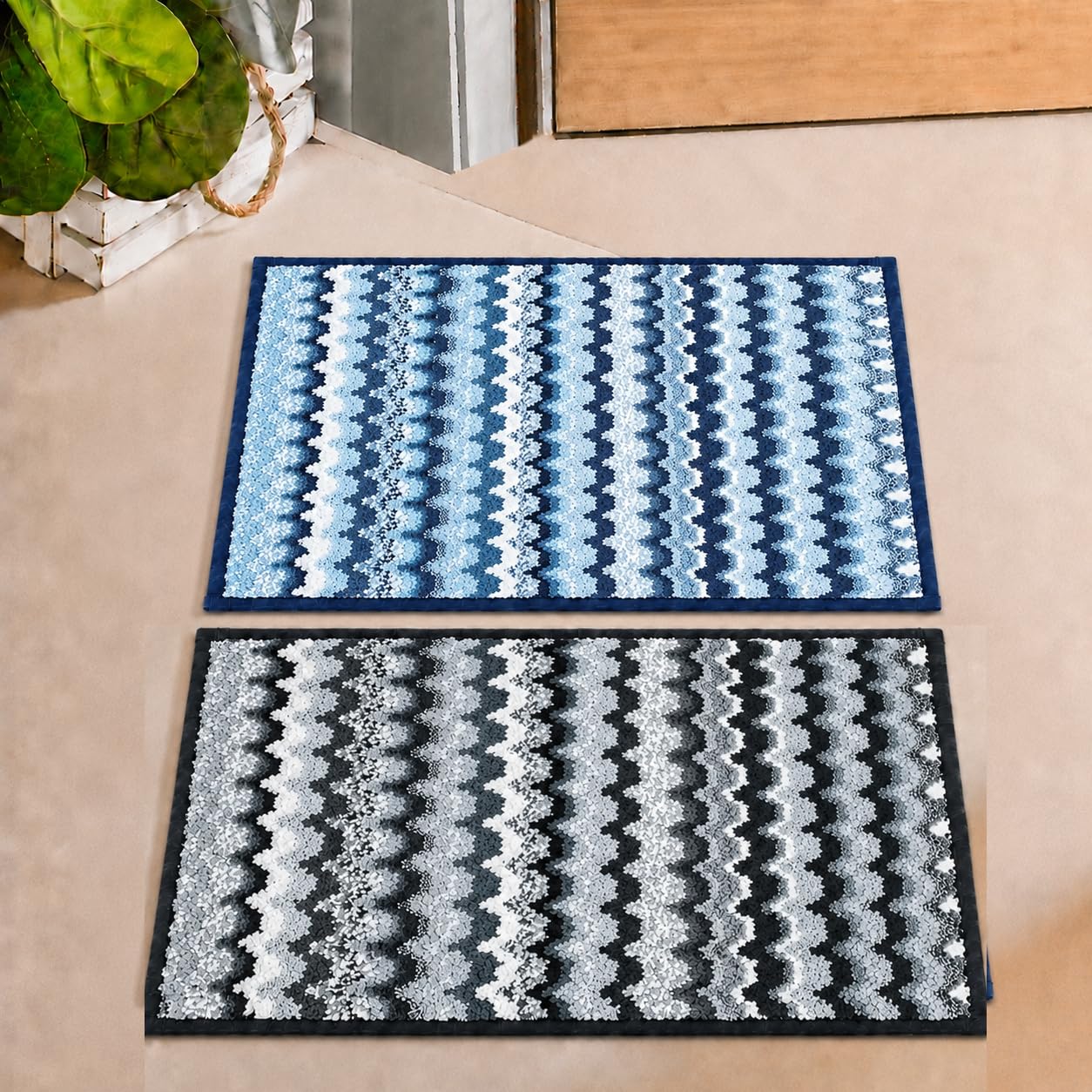 Cortina Microfiber Striped Design AntiSkid Bath Mats | Soft & Super Absorbent Mats for Shower | Washable, NonSlip & QuickDryi