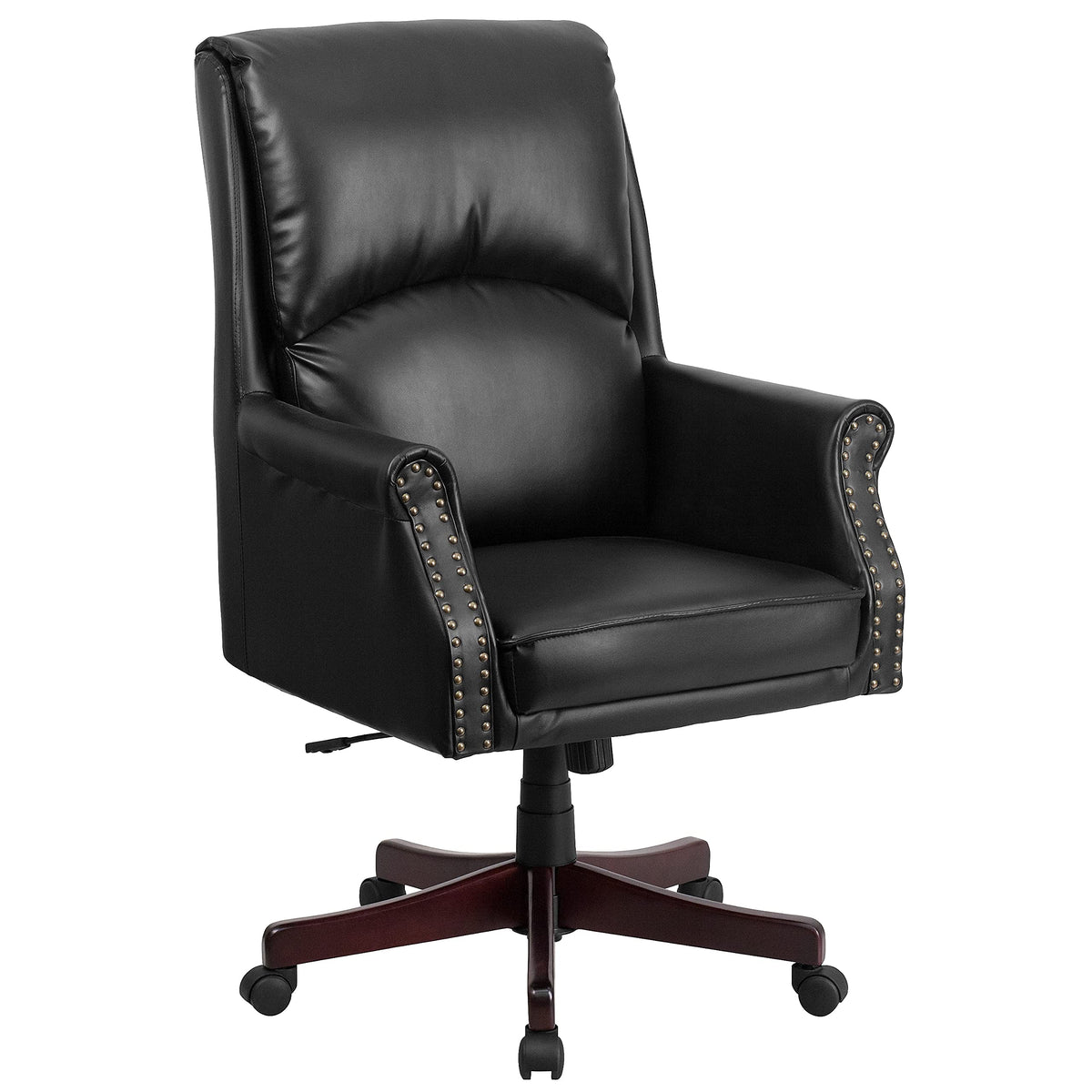 Flash Furniture Hansel High Back Pillow Back Black LeatherSoft Executive Swivel Office Chair with Arms