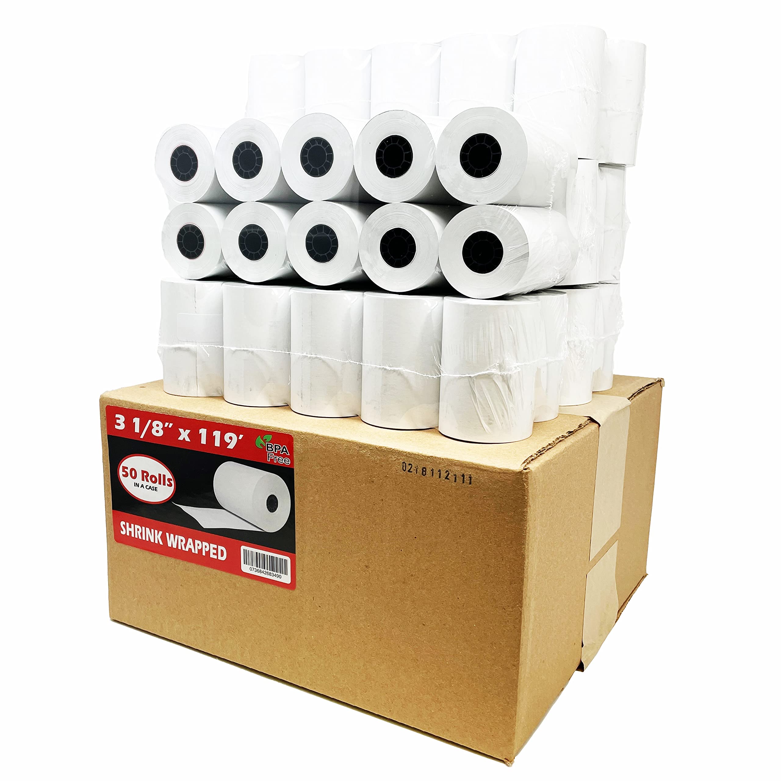 (50 Rolls) 3 1/8 X 119 Ft Thermal (48 Gsm Paper Thickness - Premium Quality German Paper) Paper Rolls Bpa Free Cash Register The