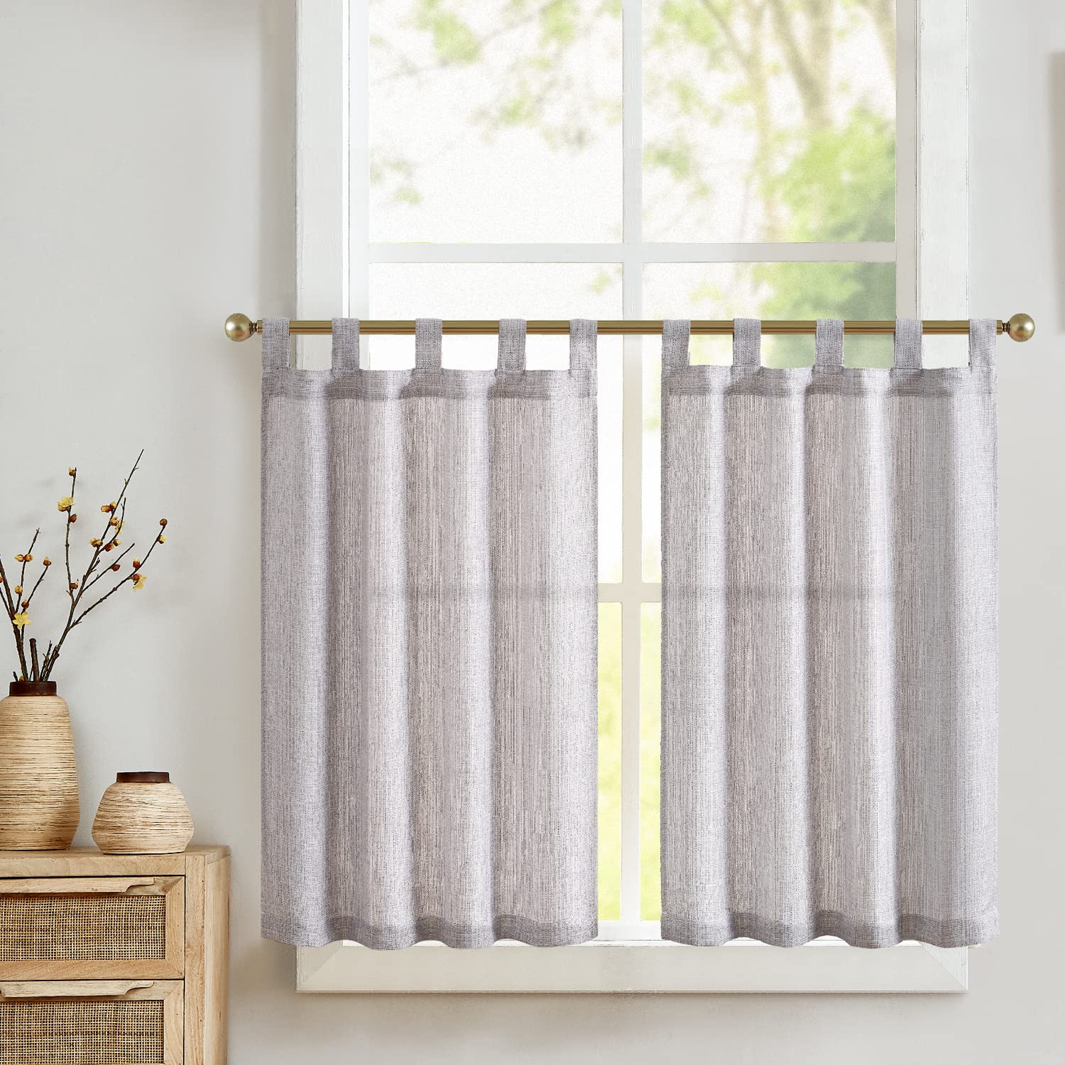 Jinchan Grey Kitchen Curtains 24 Inch Linen Textured Tier Curtains Tab Top Cafe Curtains Farmhouse Short Small Window Curtains L
