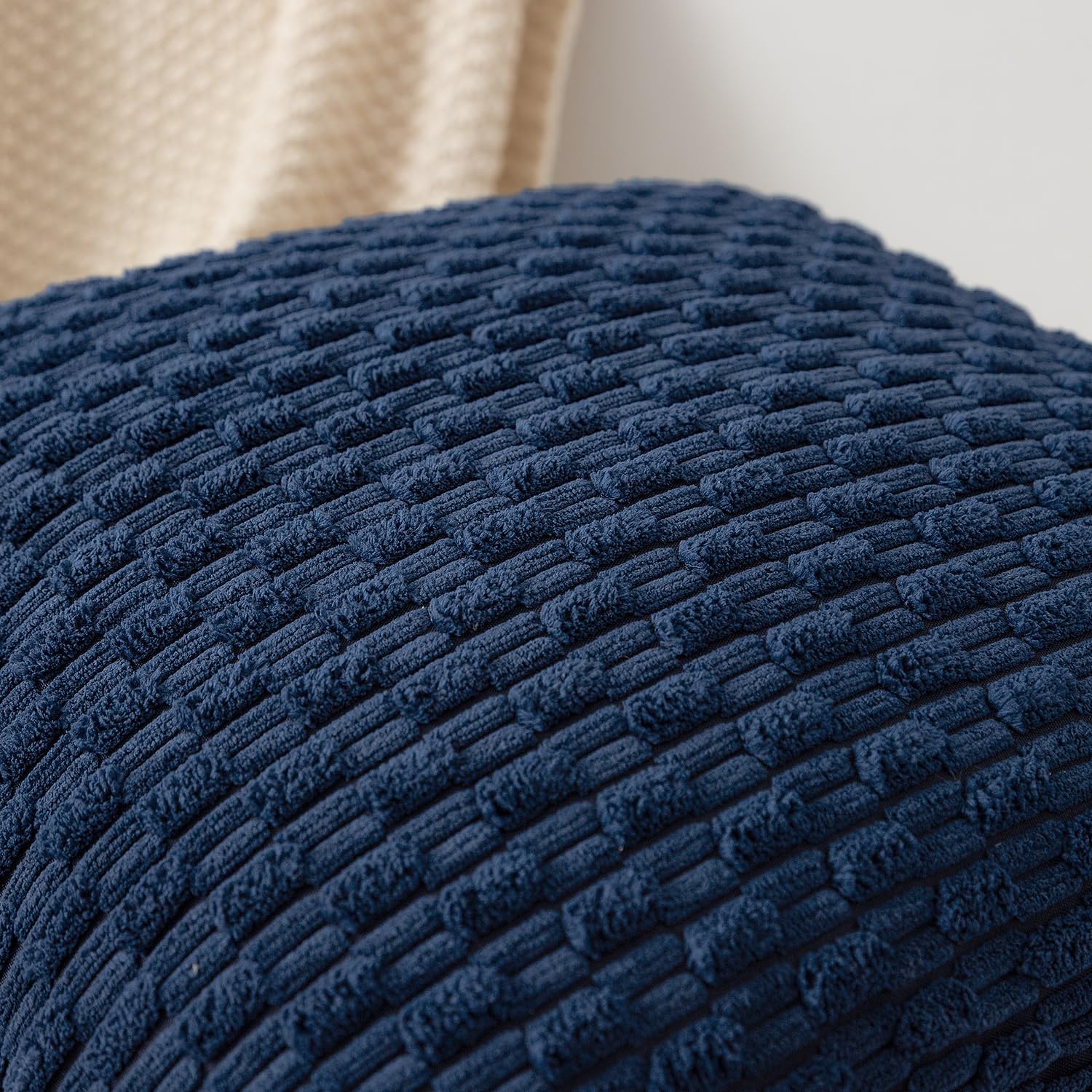 Kevin Textile Pack Of 2 Corduroy Decorative Throw Pillow Covers 26X26 Inch Soft Boho Striped Pillow Covers Modern Farmhouse Home Decor For Spring Sofa Living Room Couch Bed Navy Blue