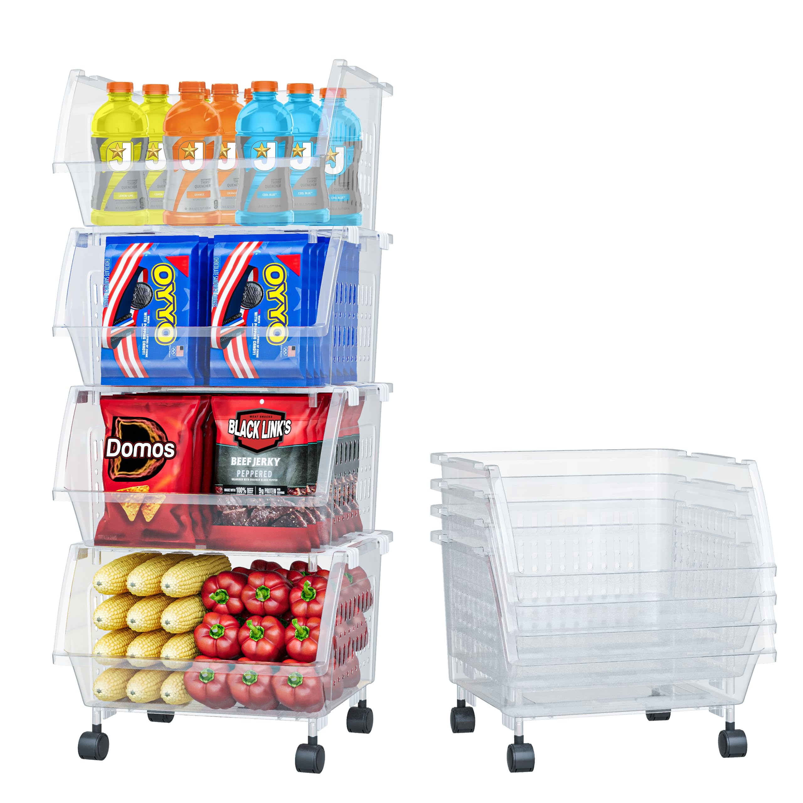 Tidyfriend Plastic Stackable Storage Bins Clear - 4 Pack Large Open Front Bins For Toy Organizers And Pantry, Kitchen, Bathroom