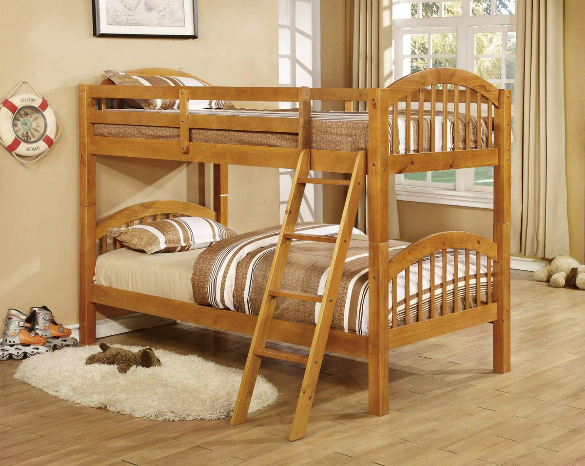 81'.25' X 42'.5' X 62'.5' Oak Solid and Manufactured Wood Twin/Twin Arched Wood Bunk Bed