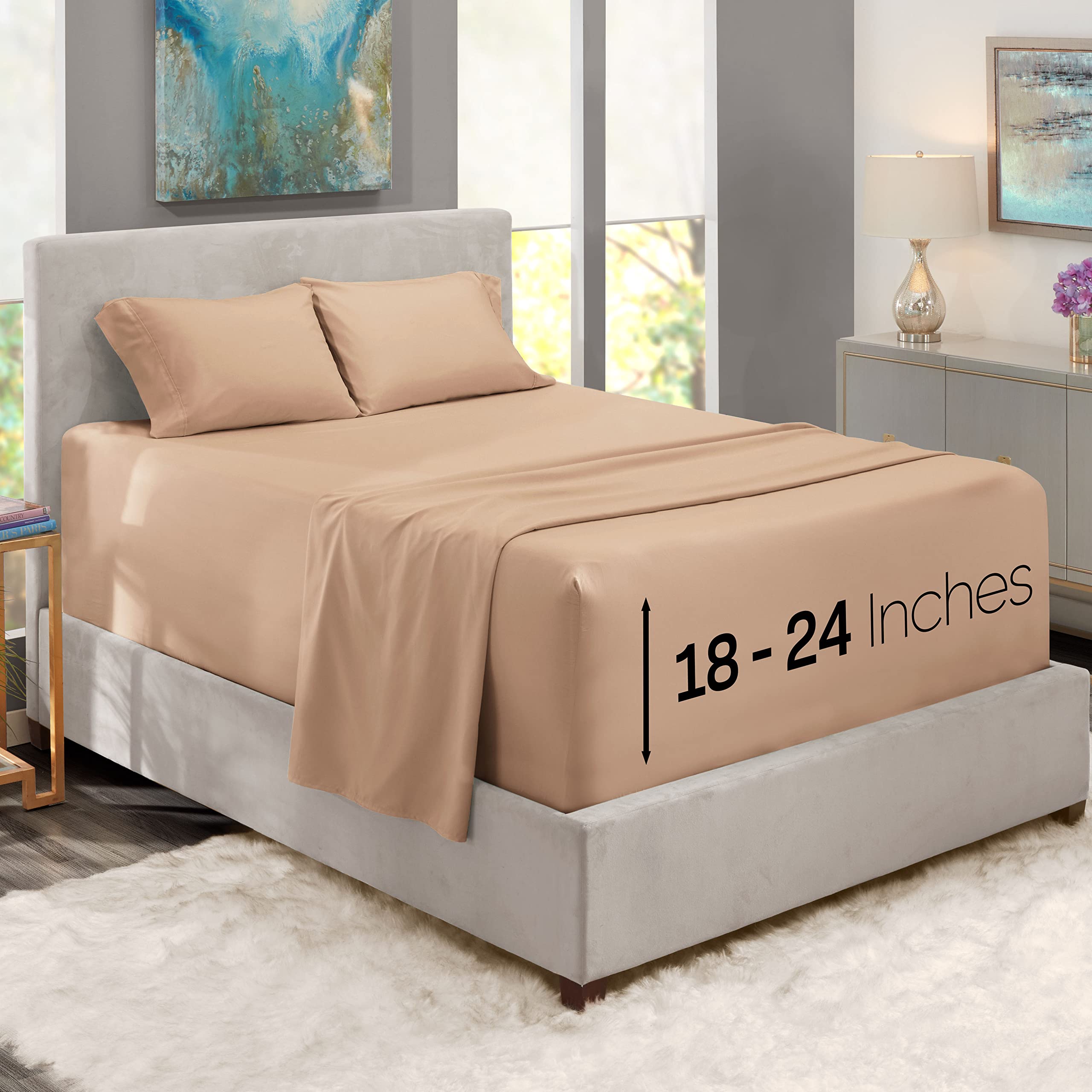 Nestl Extra Deep Pocket Sheets - Fits Mattress 18-24 Inches Deep, Extra Deep Pocket Twin Xl Sheets Sets, 4 Piece Twin Xl Size Sh
