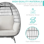 Best Choice Products Wicker Egg Chair, Oversized Indoor Outdoor Lounger For Patio, Backyard, Living Room W/ 4 Cushions, Steel Frame, 440Lb Capacity - Gray/White Sand