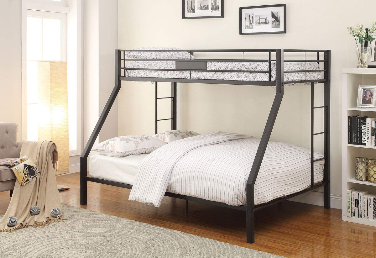 HomeRoots Metal Tube 83&quot; X 63&quot; X 65&quot; Full XL Over Queen Black Sand Metal Bunk Bed