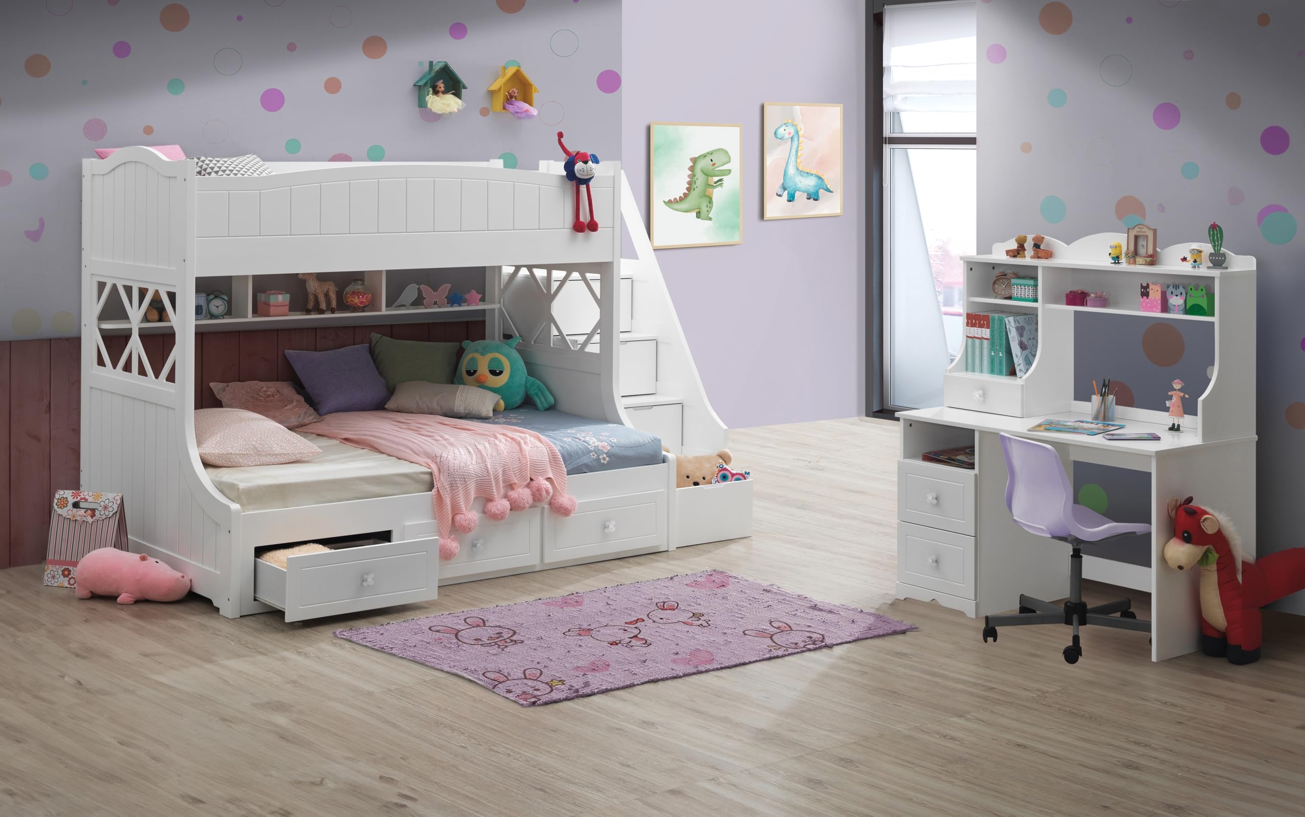 Acme Meyer Twin/Full Bunk Bed With Storage Ladder And Drawers In White