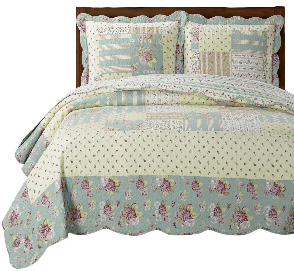 Royal Tradition Annabel Reversible Coverlets, California King Over-Sized 3Pc Quilt Set (110-Inch Wide X 96-Inch Long) Lightweigh