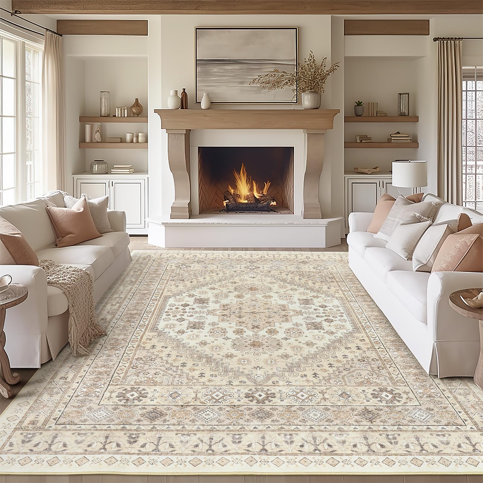zesthome 8x10 Area Rugs for Living Room,Non-Slip Backing Washable Rugs,Vintage Large Area Rug,Stain Resistant Home Decor Rug