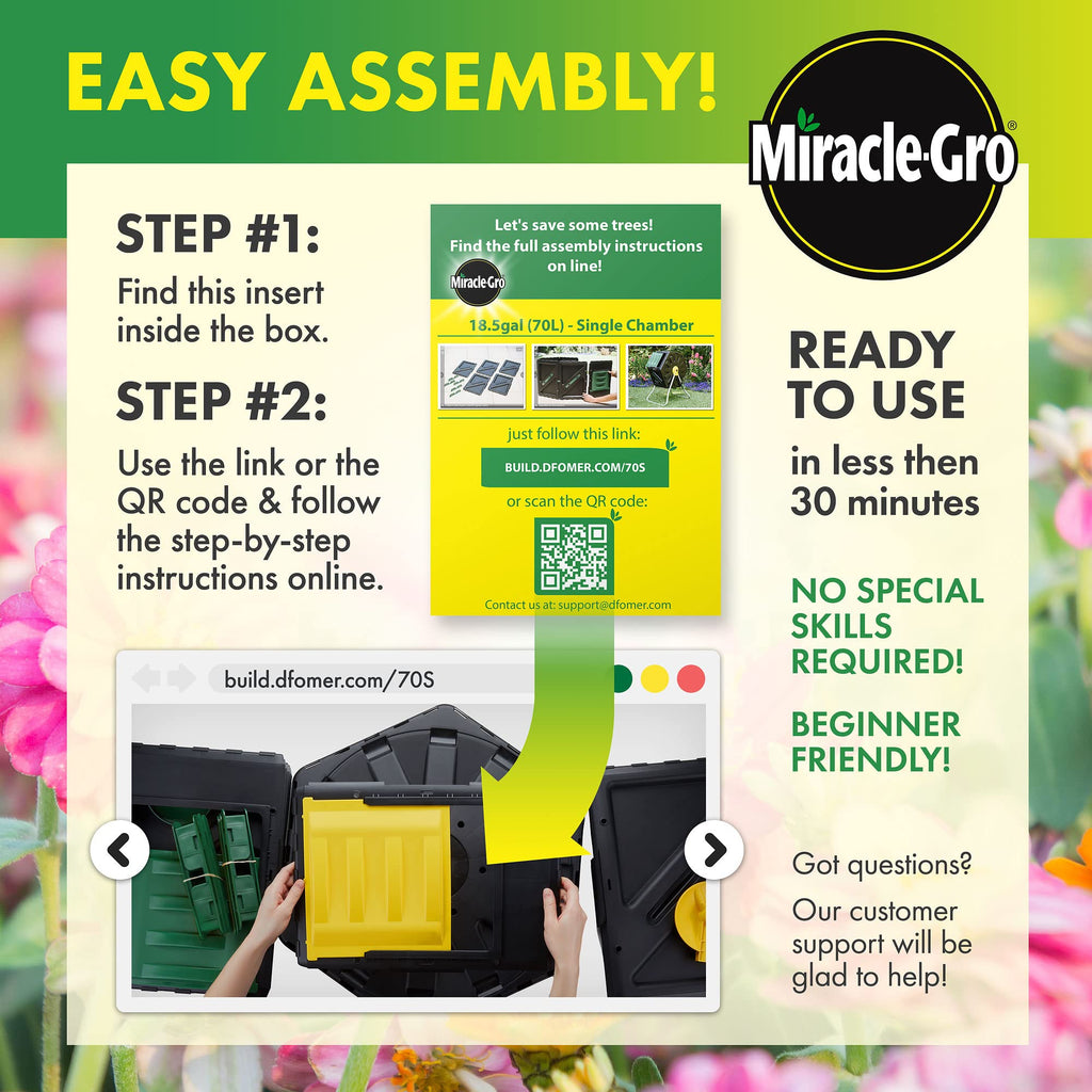 Miracle-Gro LEPPUSASHME3397 Composter Tumbler Barrel - Black Plastic - 18.5 Gallons