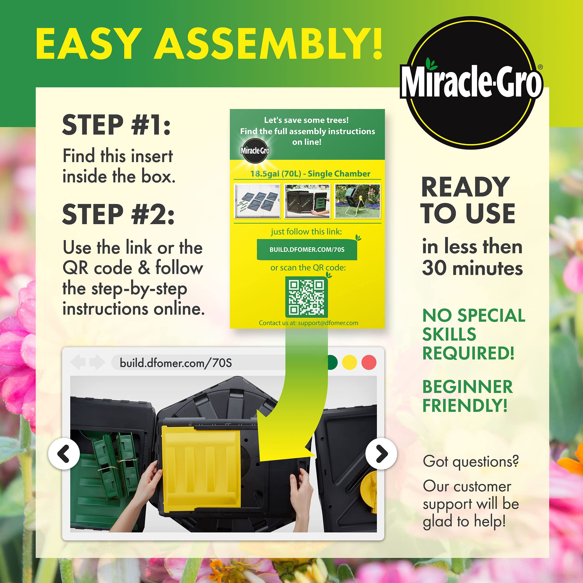 Miracle-Gro LEPPUSASHME3397 Composter Tumbler Barrel - Black Plastic - 18.5 Gallons