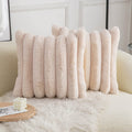 Neelvin Beige Faux Fur Cozy Soft Striped Decorative Throw Pillow Covers 16X16 Inch Set Of 2,Velvet Pillowcase Cushion Case For S