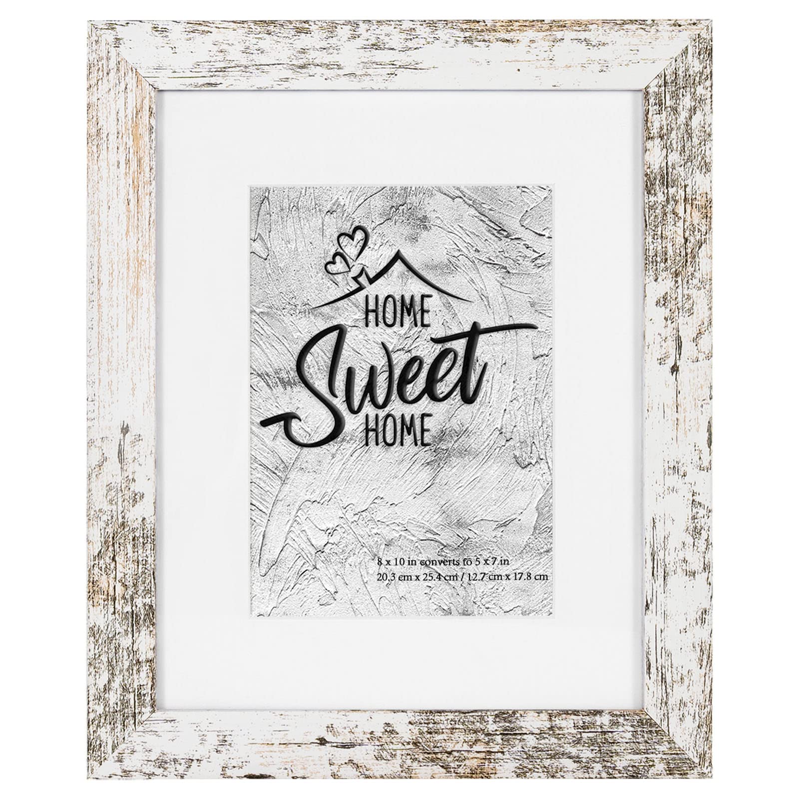 Califortree Rustic White 8x10 Picture Frame - Display Photos 5x7 with Mat or 8x10 Without Mat - HD Glass Inside, Horizontal and 