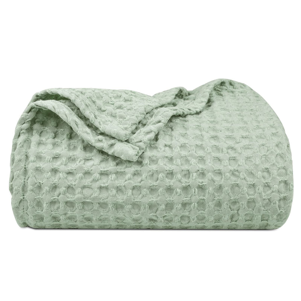 Phf Ultra Soft Waffle Weave Throw Blanket 50'X 60'- Washed Lightweight Breathable Cozy Woven Blanket For Bed - Aesthetic Decor For Couch Bedding Sofa Home Car - Sage Green/Mint Green