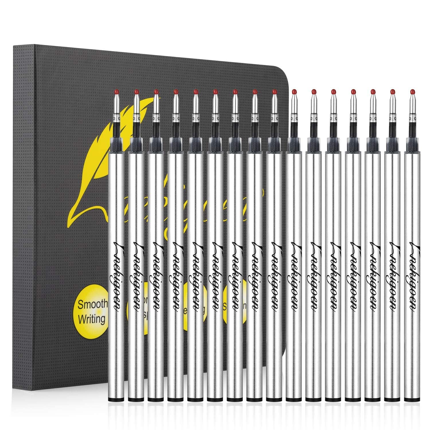 Nekigoen 4.37 Inch Rollerball Pen Refills Smooth Writing German Gel Ink Pen Refills Metal Standard Size Fine Point Black Ink 15