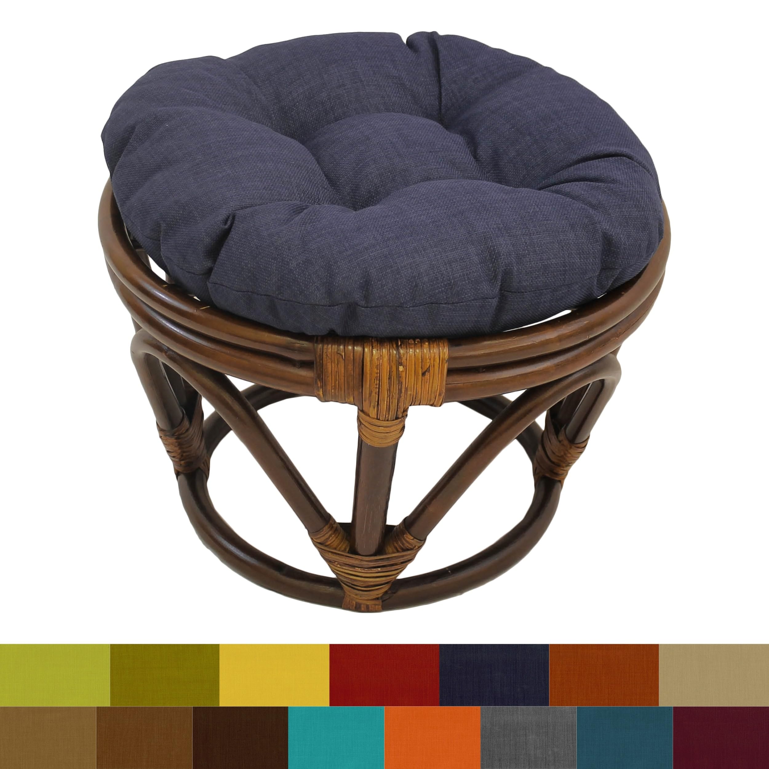 International Caravan Furniture Piece Rattan Ottoman with Outdoor Fabric Cushion