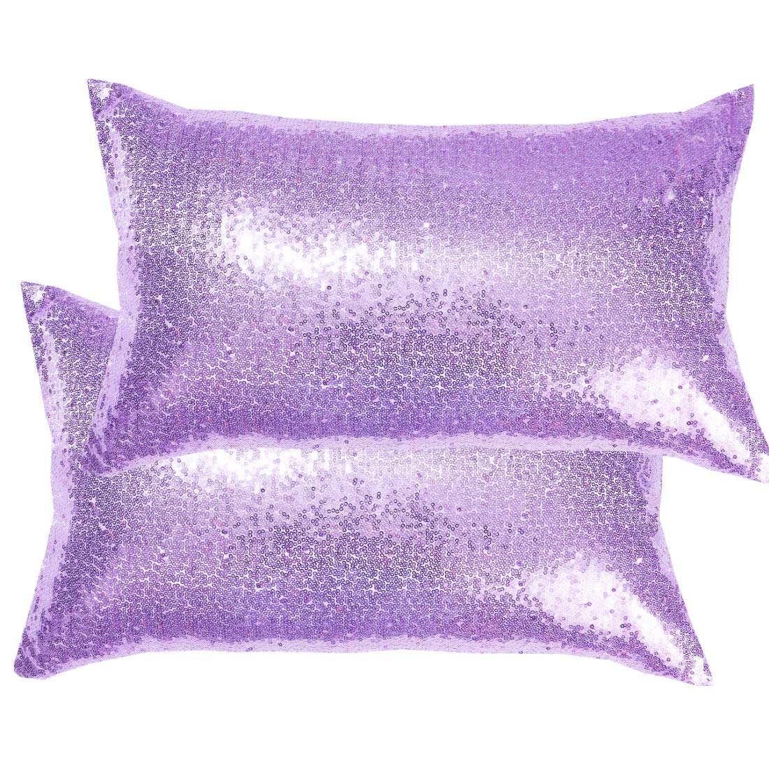 Poise3Ehome 12X20Inches Sequin Throw Pillow Covers Decorative Pillow Covers For Couch, Bed, Living Room, Christmas (Lavender, 2P