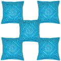 Ekam Art Set Of 5 Pc Rajasthani Handmade Cotton Cushion Covers Mirror Embroidery Work Design Sofa Waist Throw Pillow Case (Size