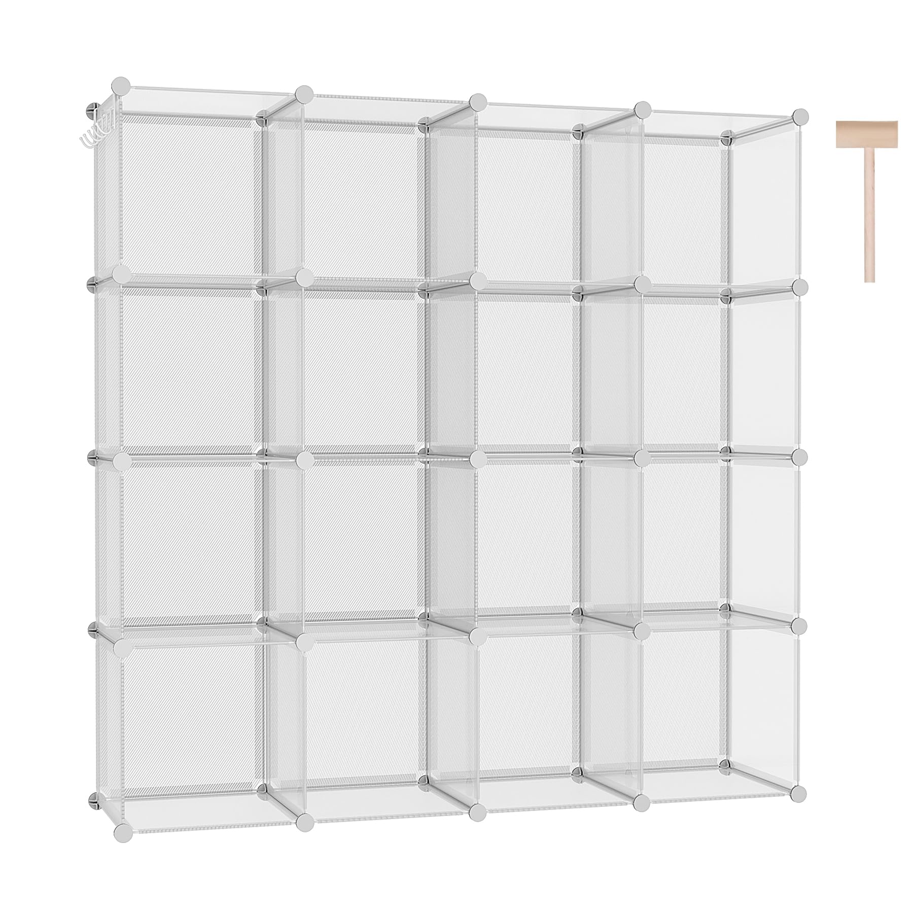 C&Ahome Cube Storage Organizer, 16-Cube Shelves Units, Plastic Storage Cubes, Diy Closet Organizer, Modular Closet Storage Shelf Ideal For Home, 48.4' L × 12.4' W × 48.4' H Transparent Twill Upcs16T