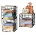 3PCS Stackable Closet Organizers and Storage, Shelves with Wood Top Extra Storage, Clothes Organizer Basket, Bin, or Tube for Wa