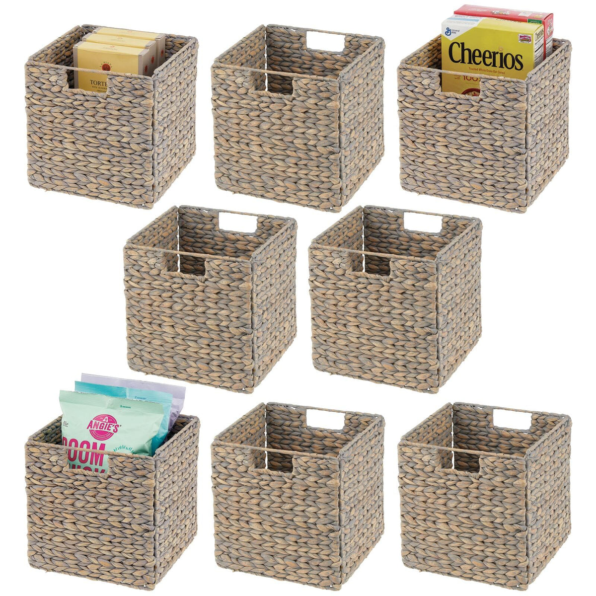mDesign Natural Woven Hyacinth Cube Organizer Basket with Handles - Storage for Kitchen Cabinet or Pantry Shelf, Perfect for Cub
