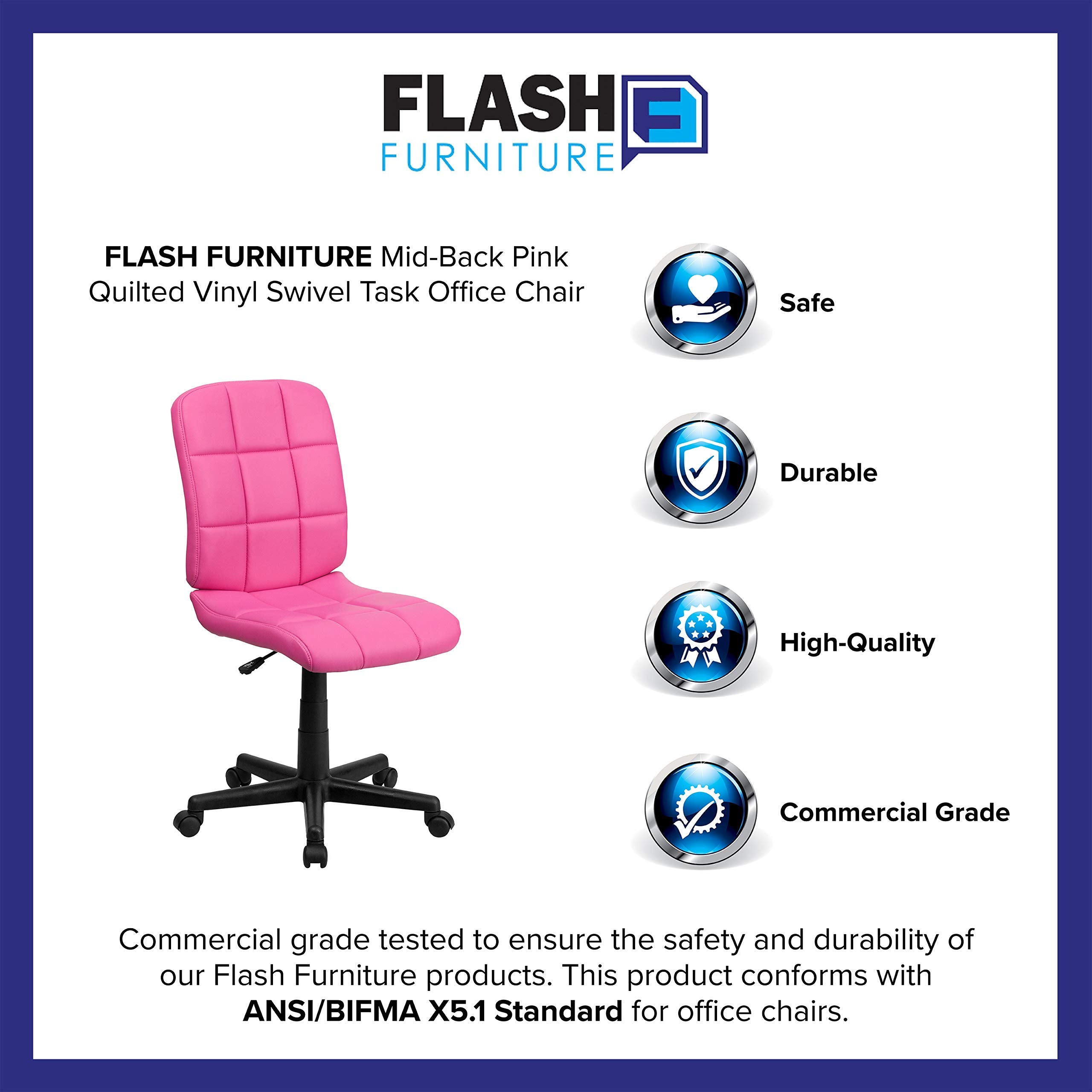 Flash Furniture Clayton Mid-Back Pink Quilted Vinyl Swivel Task Office Chair