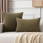 Kevin Textile Pack Of 2 Corduroy Decorative Throw Pillow Covers 18X18 Inch Soft Boho Striped Pillow Covers Modern Farmhouse Home Decor For Sofa Living Room Couch Bed Olive Green