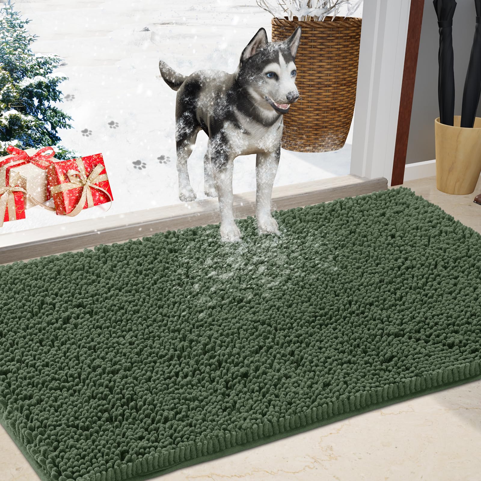 Im Home Chenille Absorbent Outdoor Doormat 71' X 25', Washable Muddy Door Mats For Dog Non Slip Heavy Indoor Doormat Soft Fron