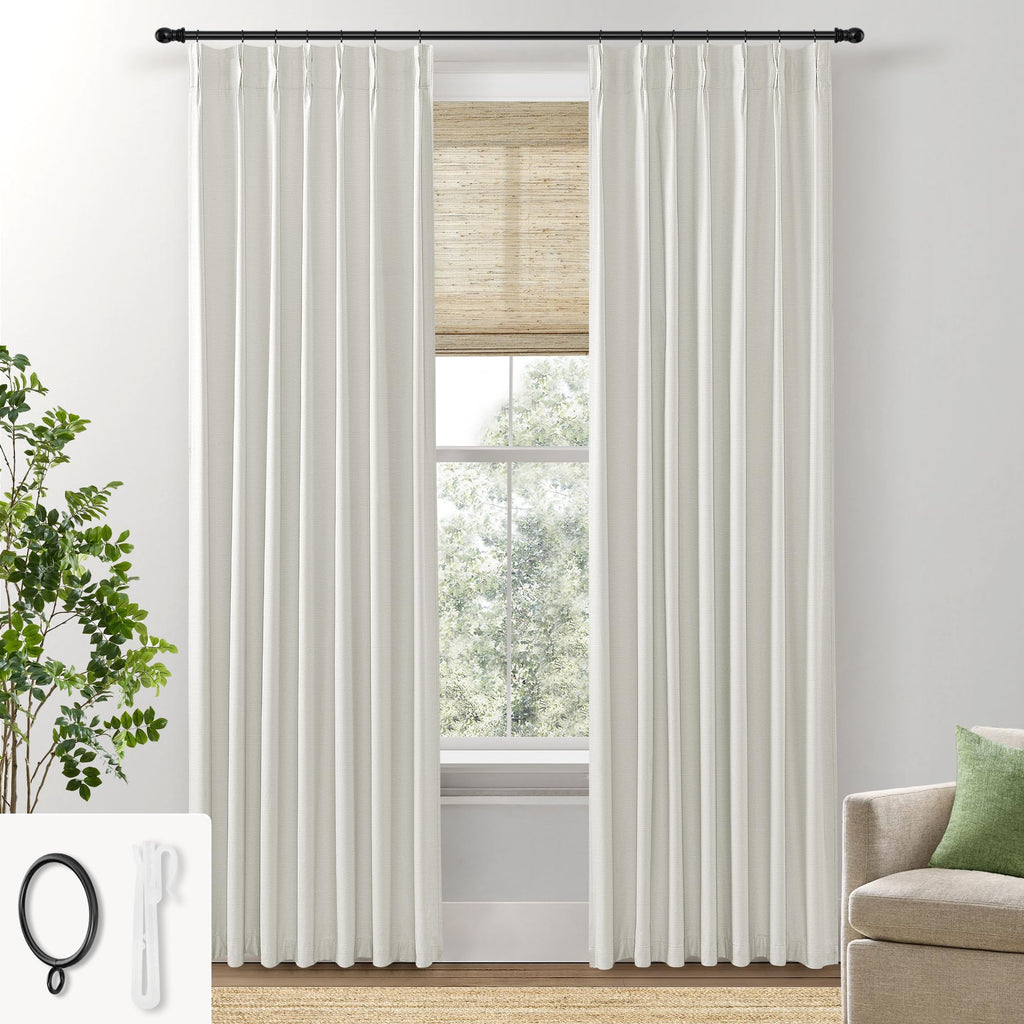 Shineland Cream Blackout Curtains 102 Inch Long,Ivory Black Out Pinch Pleated Insulated Window Coverings For Winter