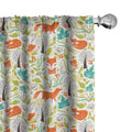 Ambesonne Cartoon Window Curtains, Wild Fox Wolf with Leaves Flowers and Leafless Trees Print, Lightweight Decorative Panels Set