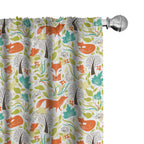Ambesonne Cartoon Window Curtains, Wild Fox Wolf with Leaves Flowers and Leafless Trees Print, Lightweight Decorative Panels Set