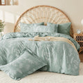 Muxhomo Duvet Cover Queen Size, Reversible Floral Green Duvet Cover Set With Zipper Closure, 3 Pieces Botanical Patterns Soft Mi