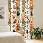 Ambesonne Cats Curtains, Modern Scandi Pattern Of Kitten Love With Romantic Hearts Cartoon Design, Window Treatments 2 Panel Set