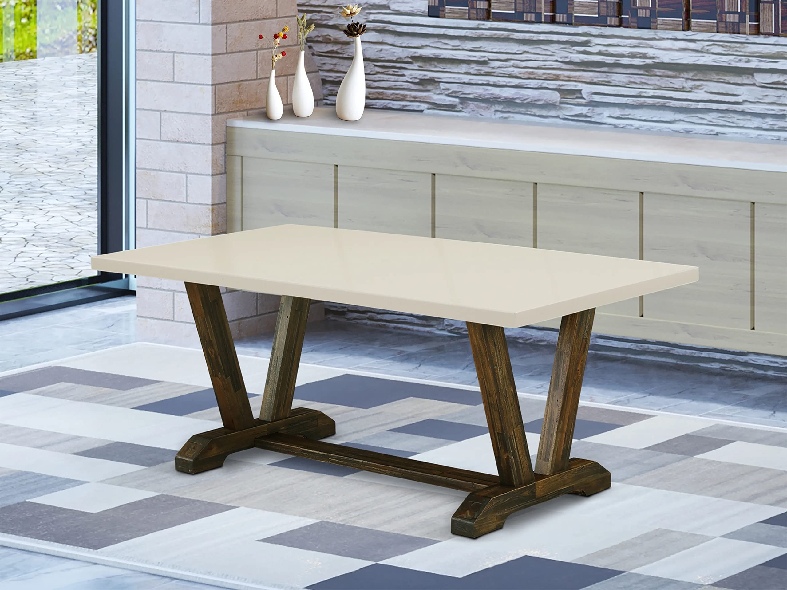 East West Furniture V-Style Kitchen Rectangle Dining Table Top With Stylish Legs, 40X72 Inch, Vt727