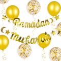 Festiko Ramadan Mubarak Banner Eid Decorations Metallic Hanging Star Moon Crescent Garland Islam Muslim Bunting Sign for Home Ma