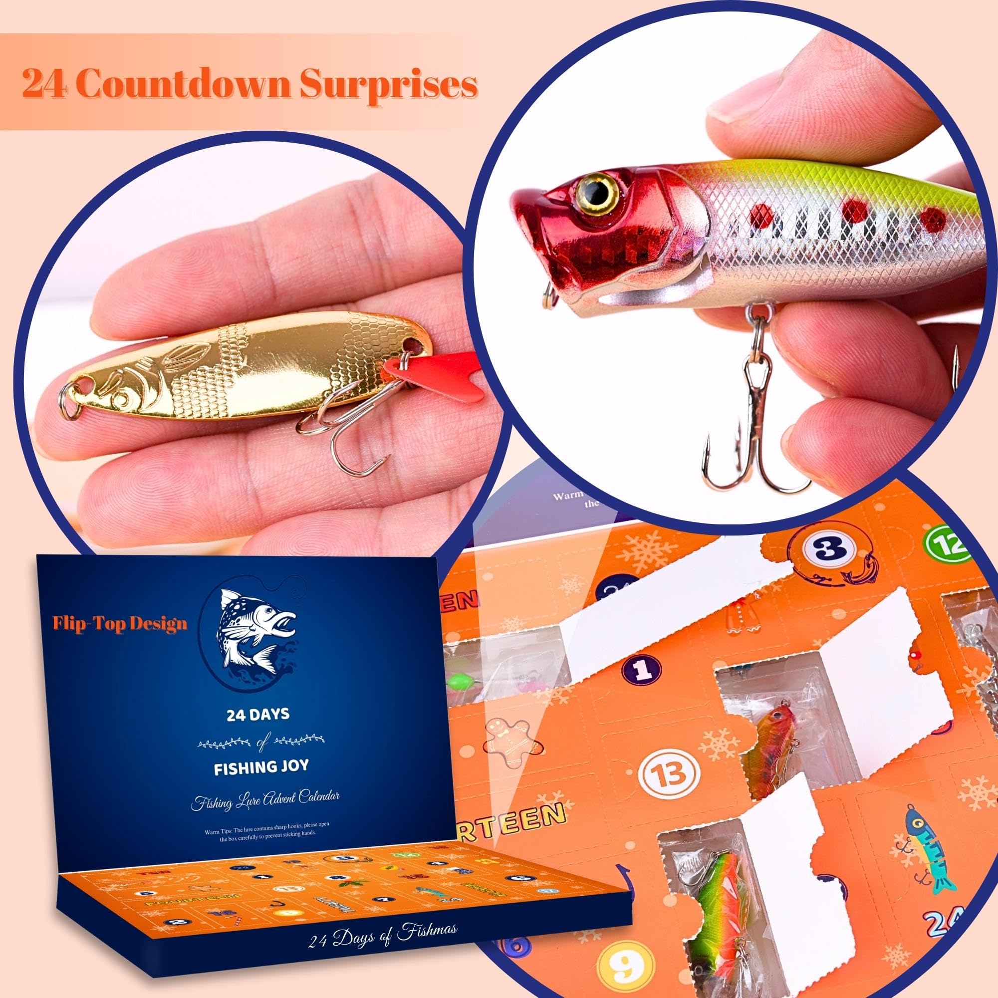 Advent Calendar Fishing Christmas Countdown - 24 Days Fishing Lures Set For Fisher Adult Men Teen Boys - 2024 Xmas Surprise Gift