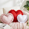 Tingjoo Heart Shaped Throw Pillow Set of 3, Ruffle Valentine s Day Pillows for Couch Sofa Bed, Red Pink White Love Decorative P