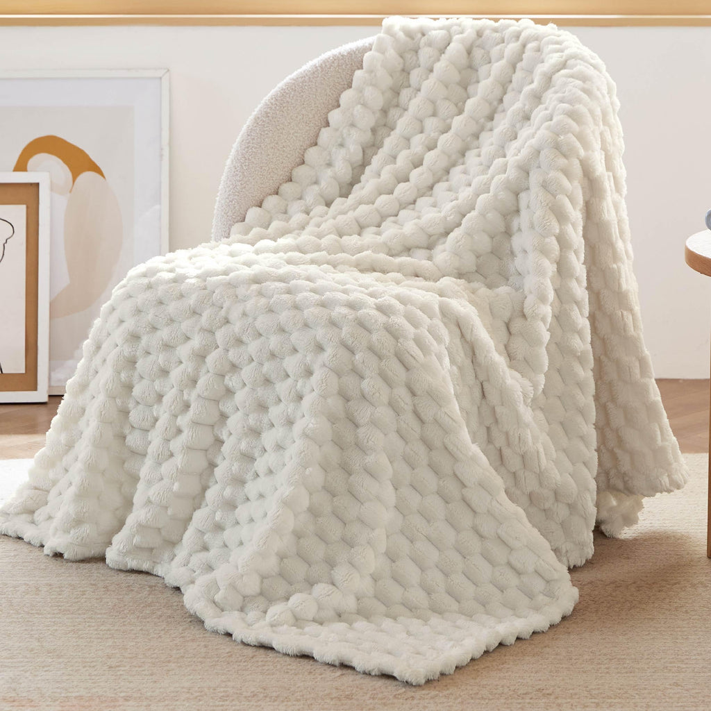 Bedsure Cozy Throw Blanket For Women - Super Soft Fleece Throw Blankets For Couch, Cute Small Fuzzy Blanket For Girls, Off White, 50X60 Inches