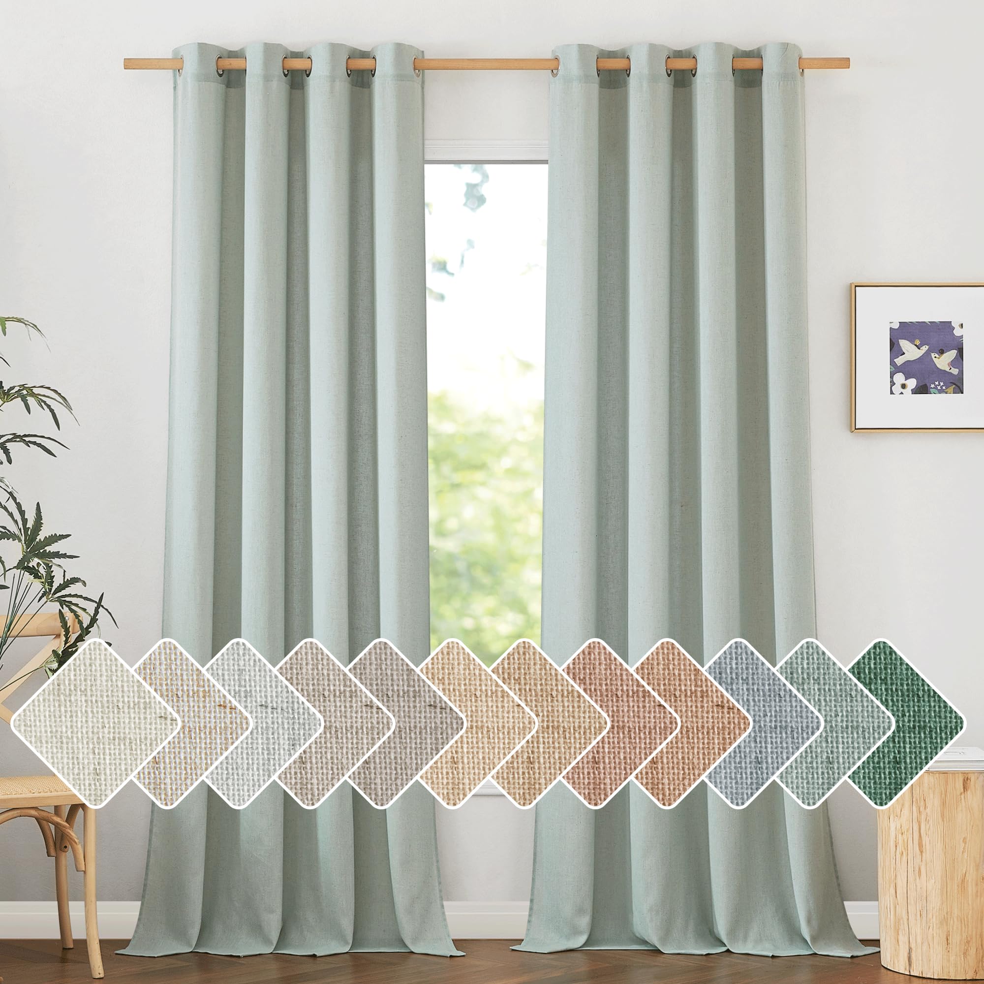 Nicetown Linen Sage Green Curtains 96 Inches Long For Living Room, Grommet Privacy Assured Linen Blend Window Treatments With Li