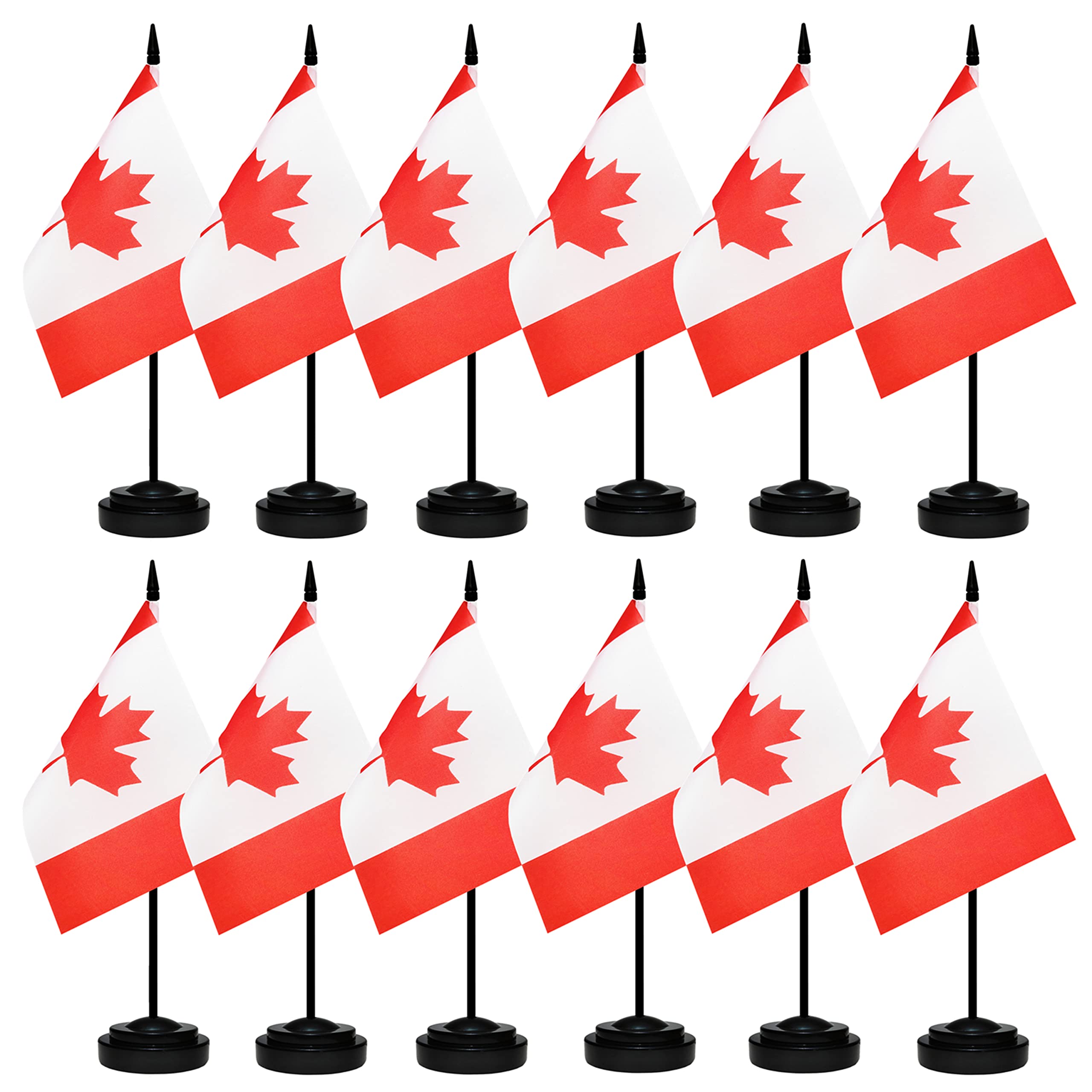 12 Pack Canada Desk Flags Set, Canadian Small Mini Table Office Flags With 12' Solid Black Pole, Black Base And Spear Top, Mini