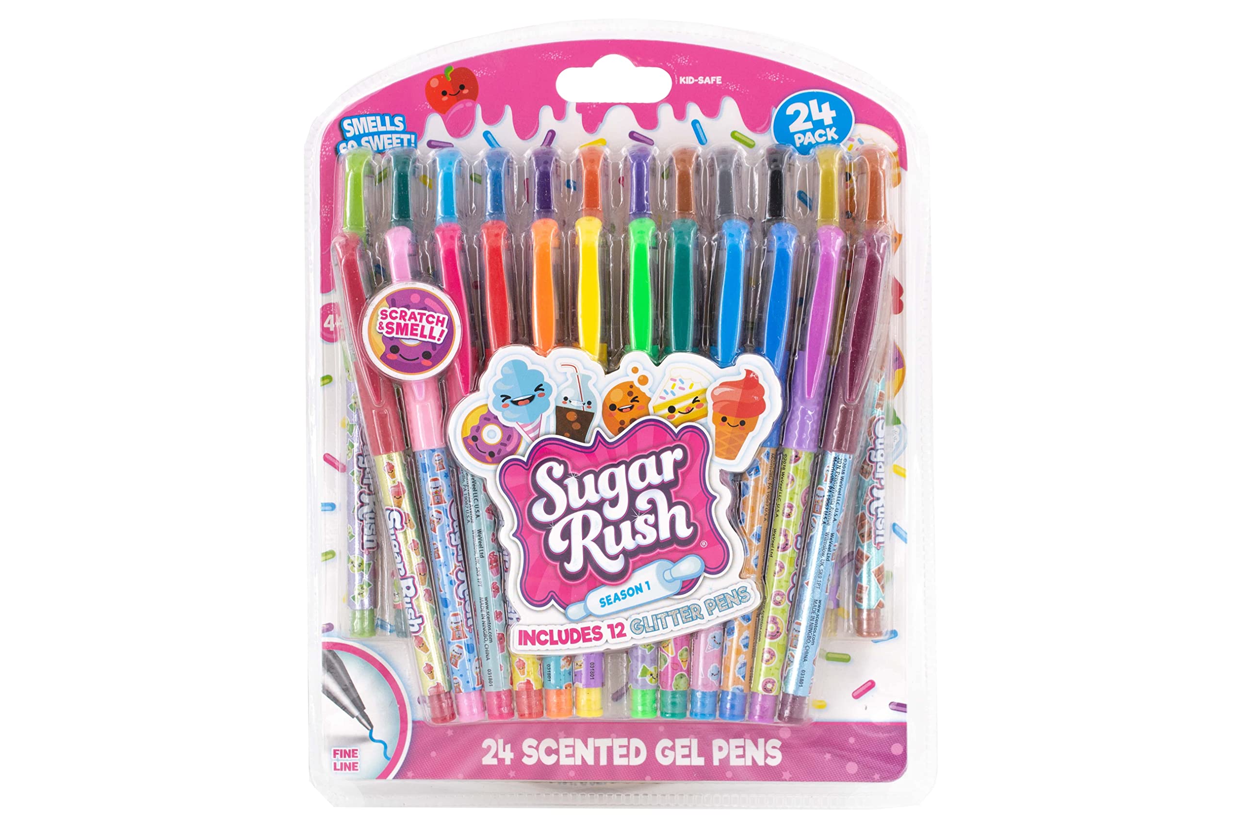 Scentos Sugar Rush Colored Gel Pens For Kids - Candy Scented Pens - Medium Point Gel Pens For Coloring - For Ages 4 And Up - 24