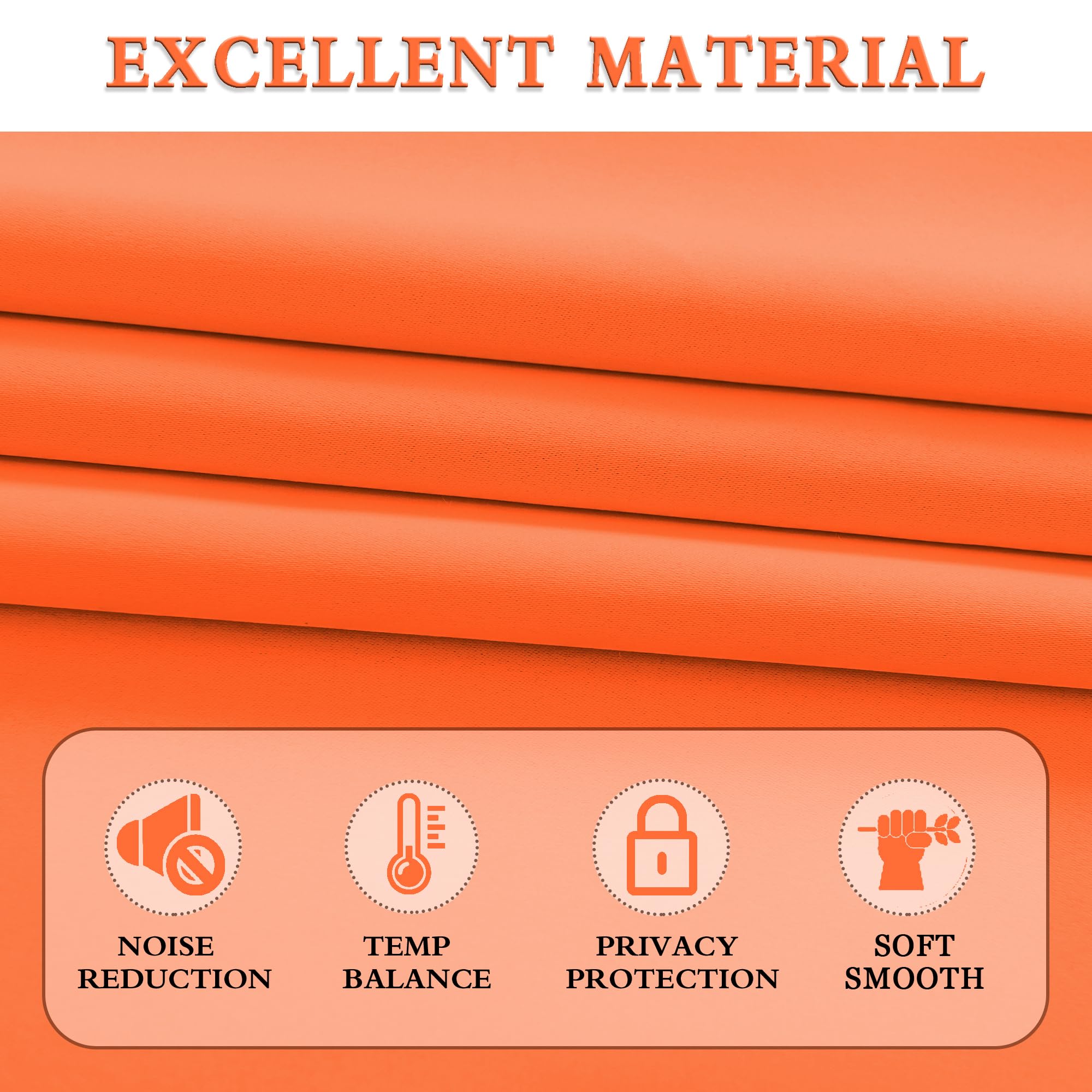 Light Filter Shading Effect Curtains Set For Windows,96 Inch Length Room Darkenging Energy Efficient Privacy Assured Window Treatment Curtains(Vibrant Orange,Pack Of 2,52 Inches W X 96 Inches L)