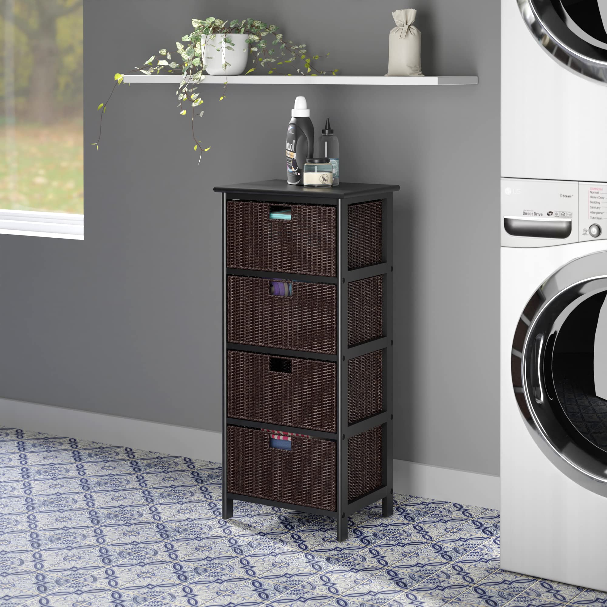 Winsome Omaha Storage/Organization, 4 Baskets, Black/Chocolate
