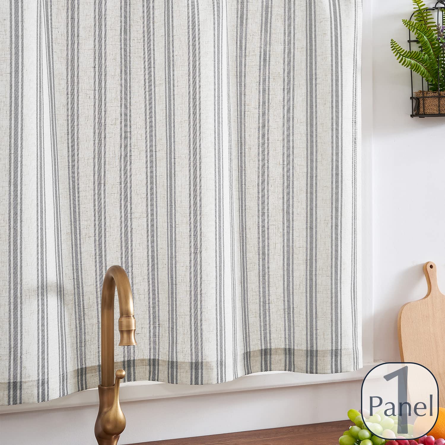 Jinchan Kitchen Curtain Linen Tier Curtain Striped Cafe Curtain 24 Inch Stripe Small Window Curtain Balanced Stripe Curtain Light Filtering Farmhouse For Bathroom Laundry Rv 1 Panel Black On Beige
