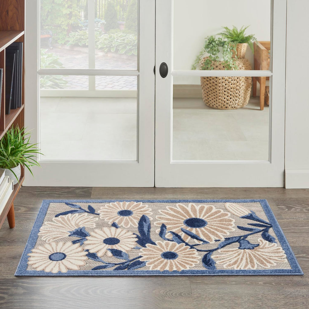 Nourison Aloha Indoor/Outdoor Blue Grey 2'8' X 4' Area Rug, Easy Cleaning, Non Shedding, Bed Room, Living Room, Dining Room, Backyard, Deck, Patio (3X4)