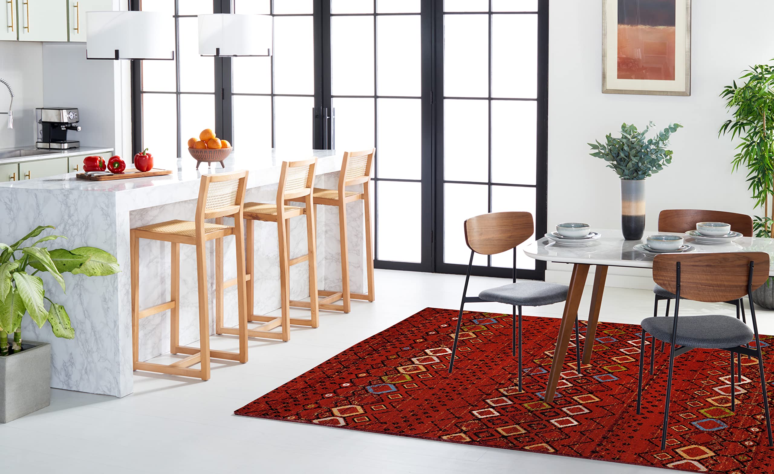 Safavieh Amsterdam Collection X-Large Area Rug - 11' X 15', Terracotta & Multi, Moroccan Boho Design, Non-Shedding & Easy Care,