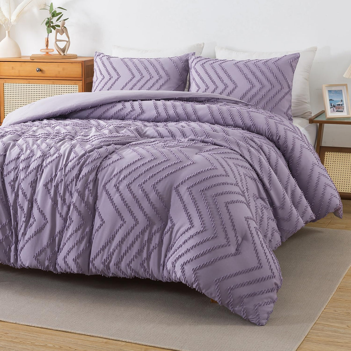 Andency Purple Comforter Set King Size, Boho Girls Women Lavender Soft Fluffy Warm Lightweight Bedding Comforter Sets For King B